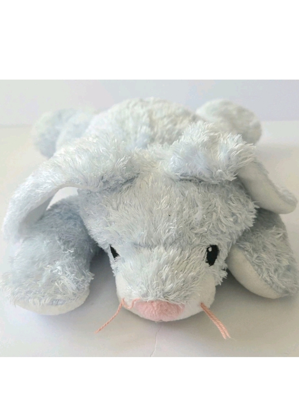 TY 2001 HUGGYBUNNY BUNNY RABBIT BLUE PLUSH, RATTLE, STUFFED ANIMAL 13"